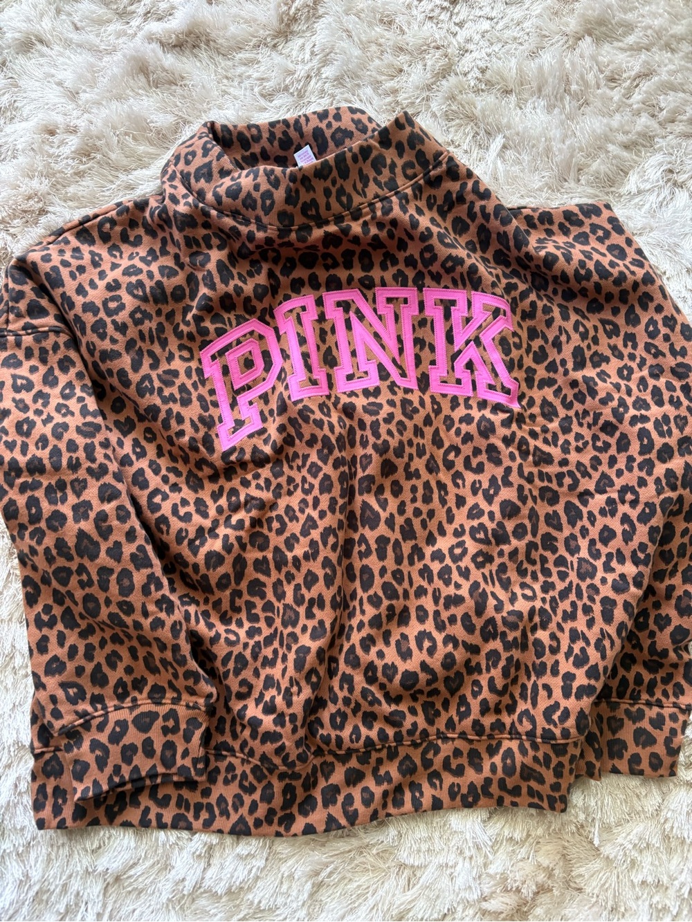 PINK Victoria's Secret Brown Leopard Pullover with Pink Logo